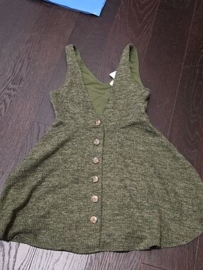 Love Squared Olive Green Button-Front Mini Dress